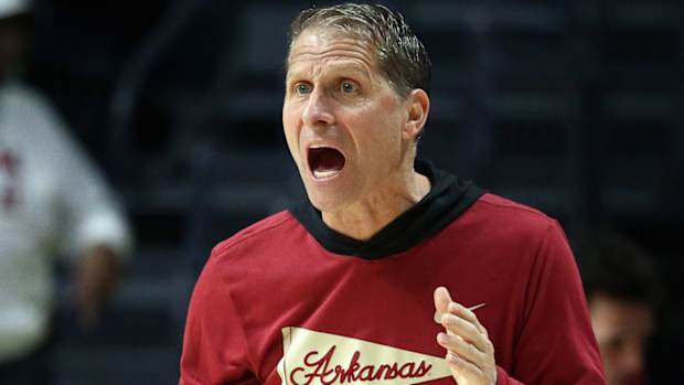 Razorbacks coach Eric Musselman on sidelines against Ole Miss